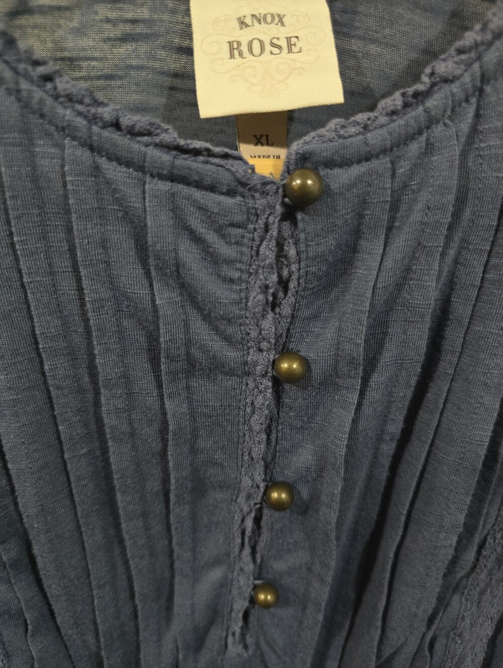 Knox Rose Womens XL Blue Boho Peasant Blouse Pintuck Lace Ruffle Sleeve - Picture 6 of 7